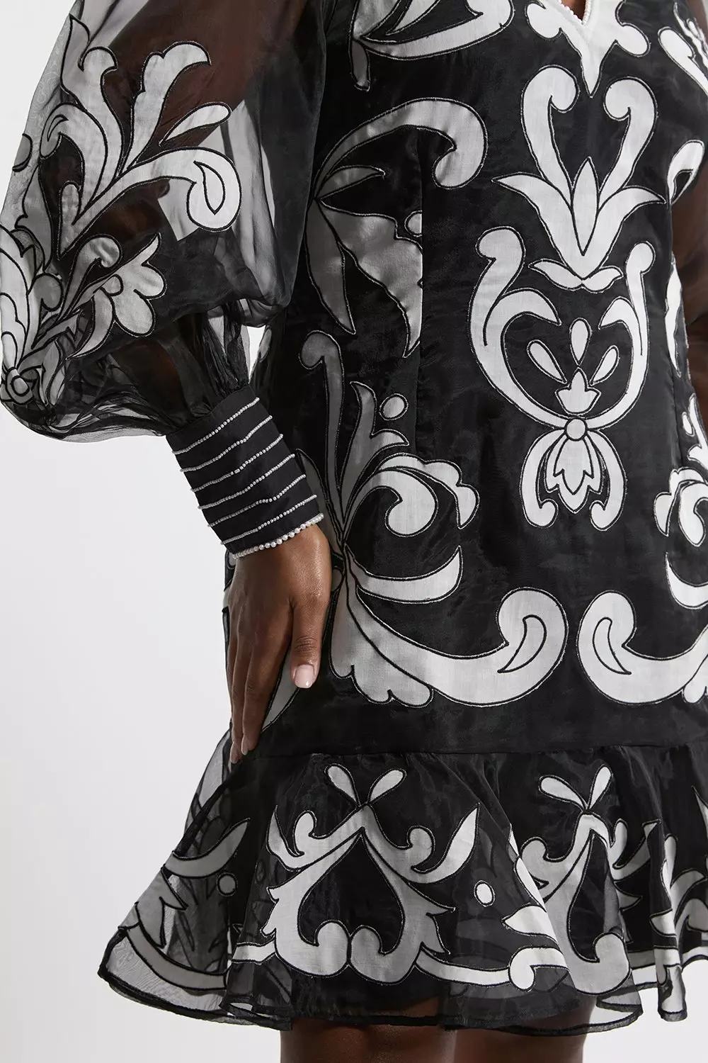 Mono Plus Size Applique Organdie Buttoned Woven Mini Dress alternative image