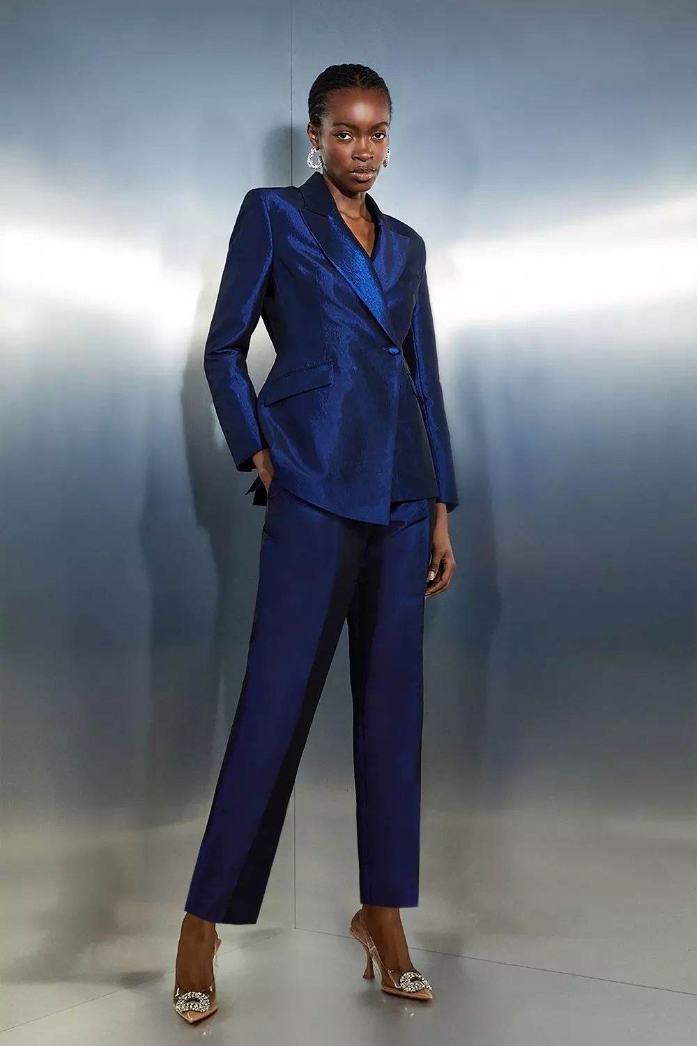 Asymmetric Metallic Tailored Blazer | Karen Millen