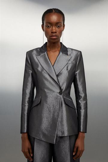 Asymmetric Metallic Tailored Blazer silver