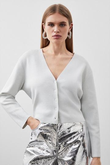 Premium Viscose Blend Body Contouring Sparkle Knit Cardi silver