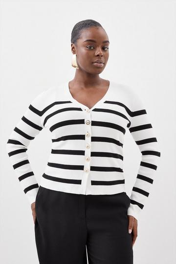 Plus Size Viscose Blend Knit Stripe Cardigan mono