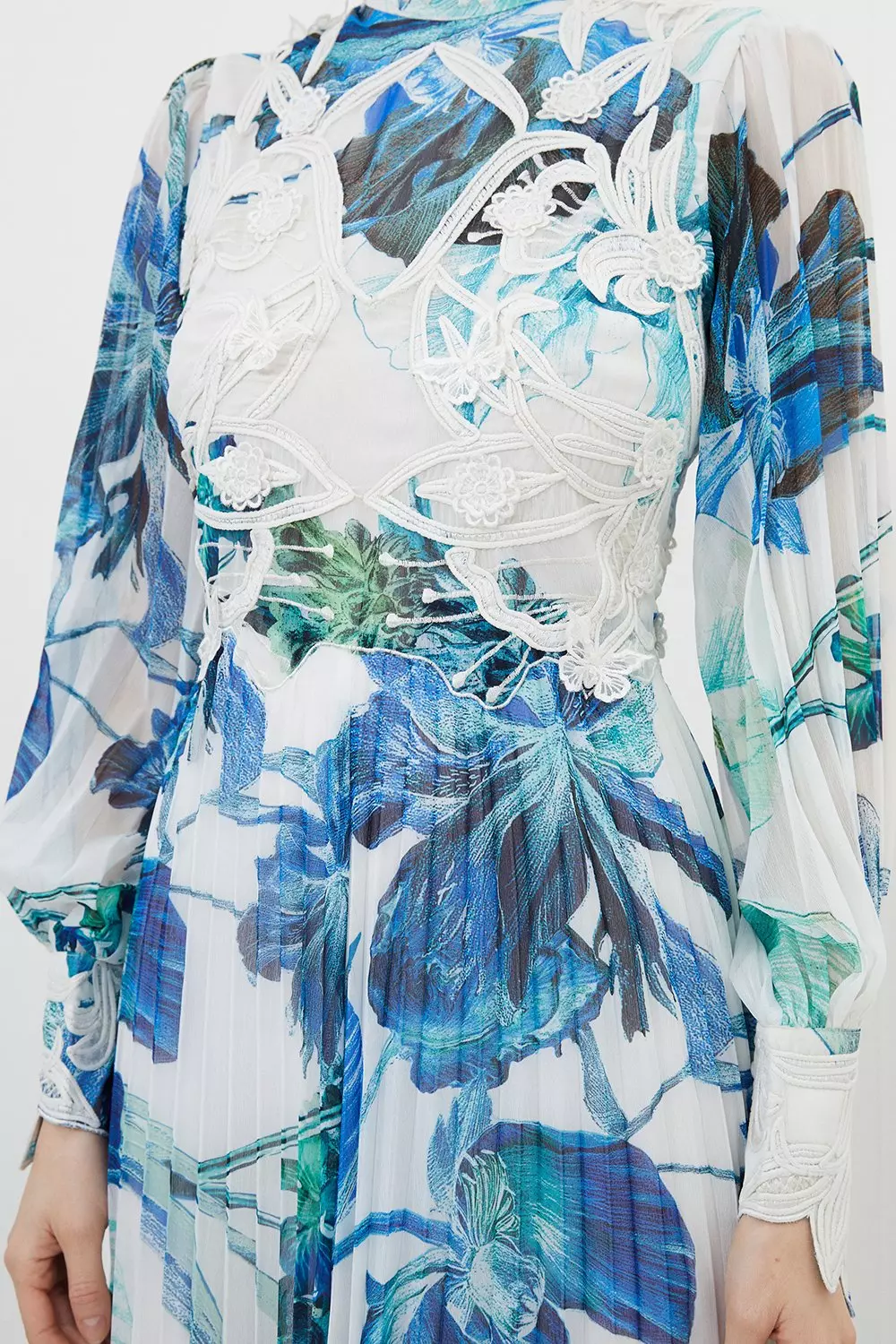 Floral Printed Lace Applique Woven Maxi Dress | Karen Millen