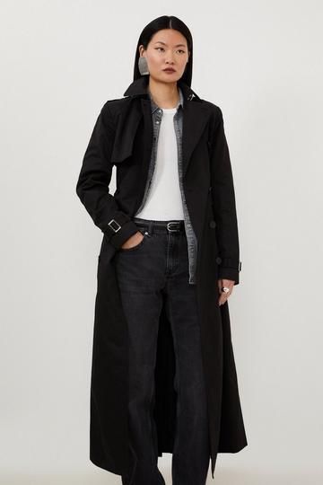 Black Petite Tailored Classic Belted Trench Coat