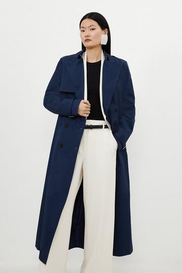 Navy Tailored Classic Belted Trench Coat