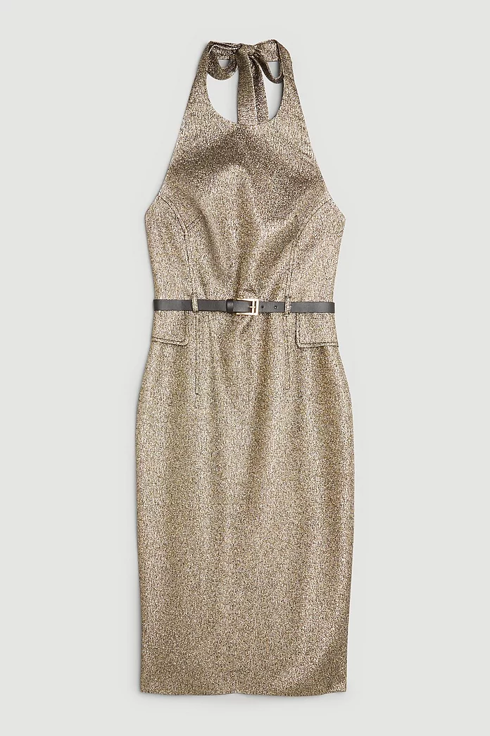 The Founder Tailored Metallic Jacquard Halter Neck Belted The Founder Tailored Metallic Jacquard Halter Neck Belted
