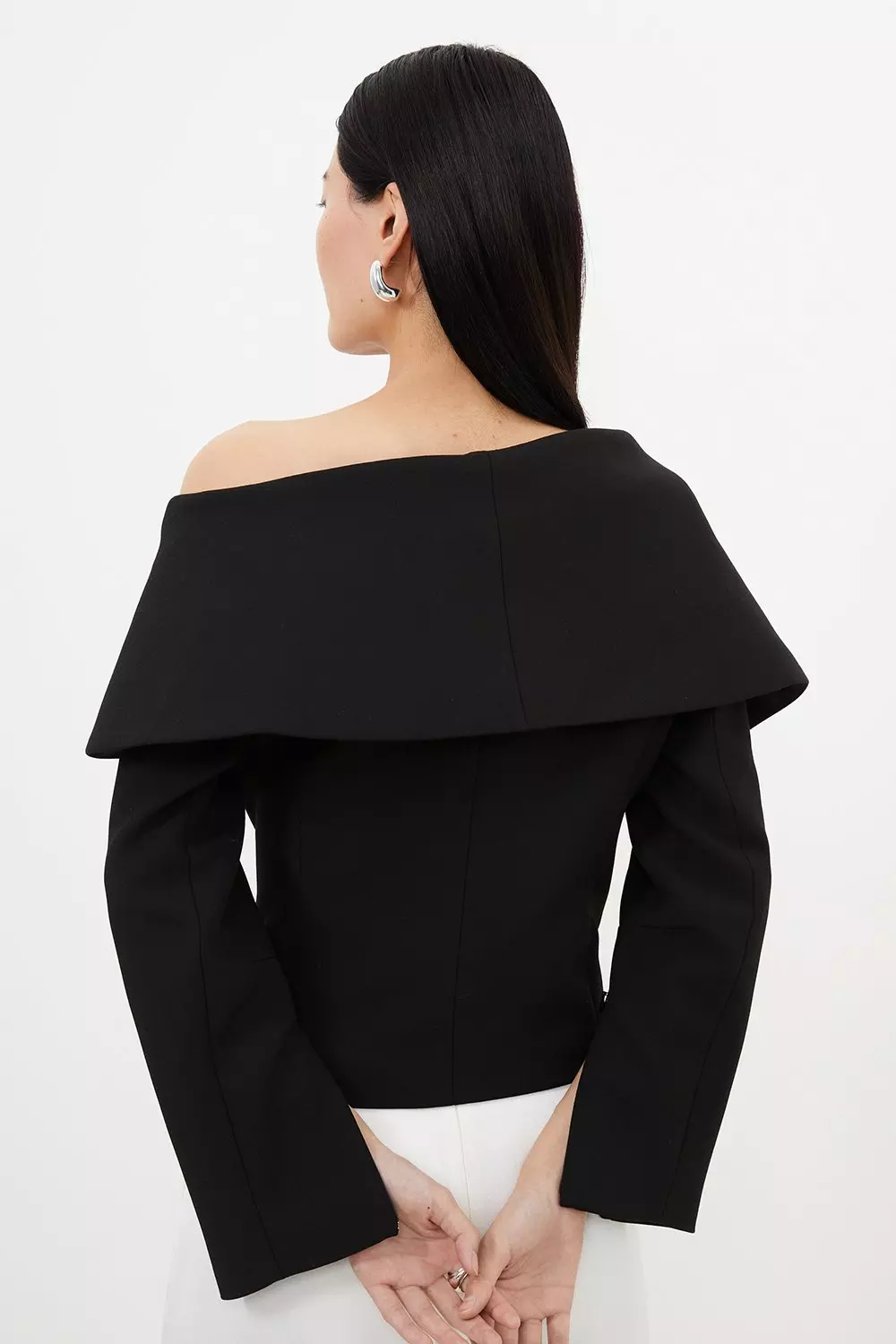 Compact Stretch Asymmetric Collar Tailored Blazer | Karen Millen