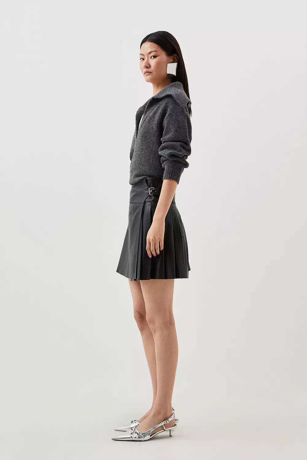 Leather Pleated Kilt Mini Skirt Karen Millen