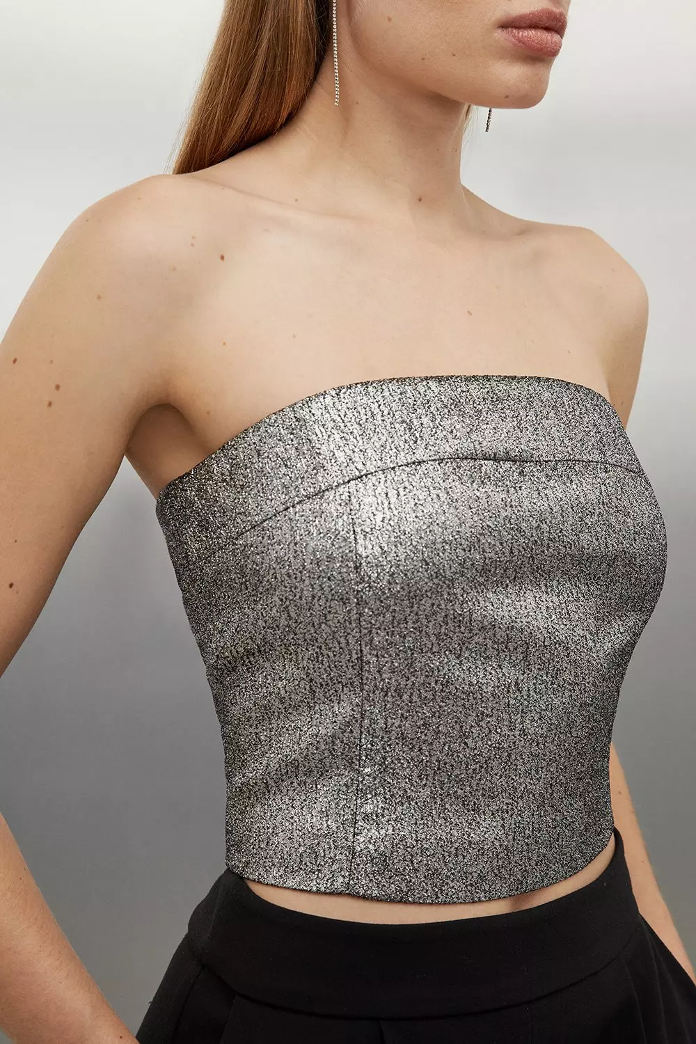 Tailored Metallic Taffeta Tube Top | Karen Millen
