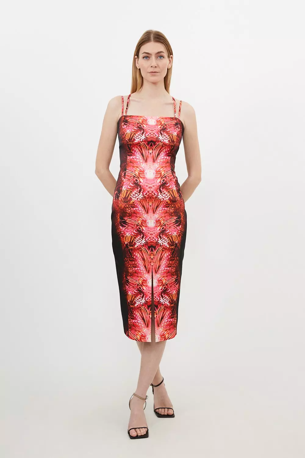 Tailored Abstract Floral Print Strappy Midi Dress Karen Millen