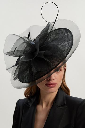 Black Veiled Feather Detail Fascinator