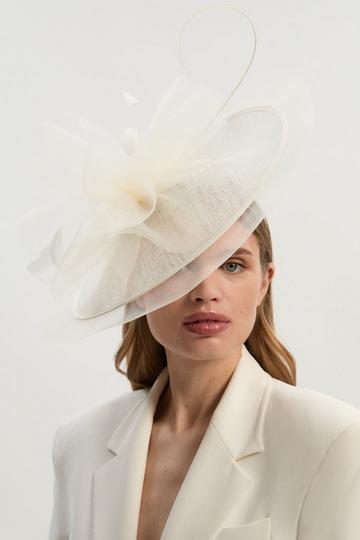 Veiled Feather Detail Fascinator ivory