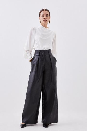 Black Petite Faux Leather High Waisted Wide Leg Pants