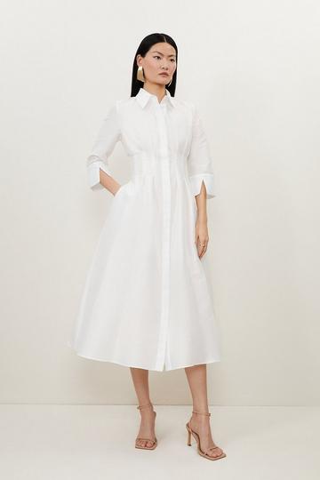 Lydia Millen Tailored Taffeta Darted Waist Midi Dress ivory