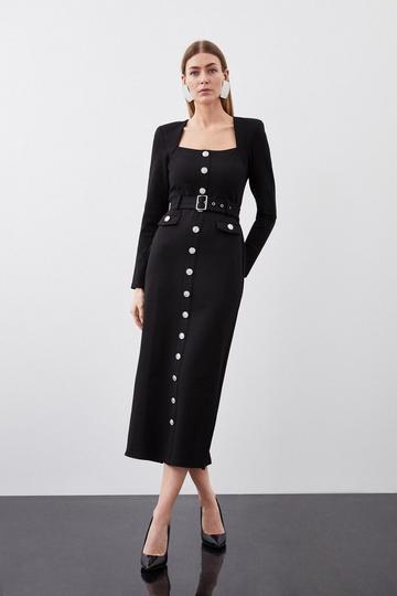 Jersey Ponte Hardwear Long Sleeve Maxi Dress black