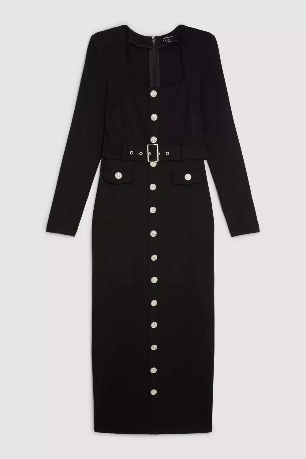 Jersey Ponte Diamante Back Hardwear Long Sleeve Midi Dress Karen Millen