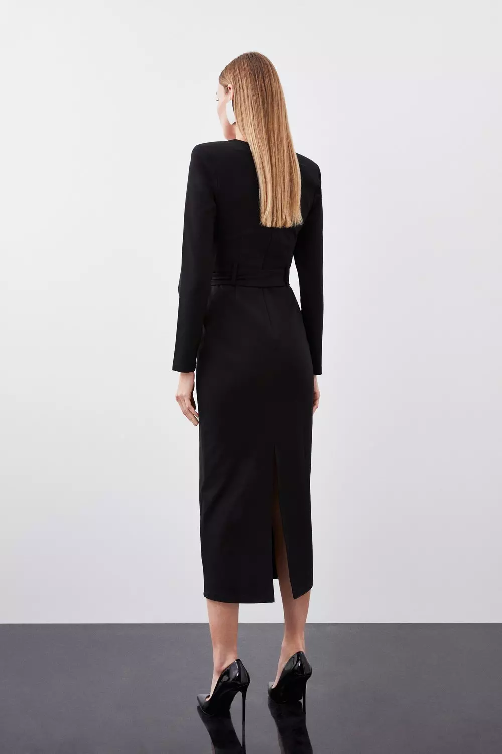 Jersey Ponte Diamante Back Hardwear Long Sleeve Midi Dress Karen Millen