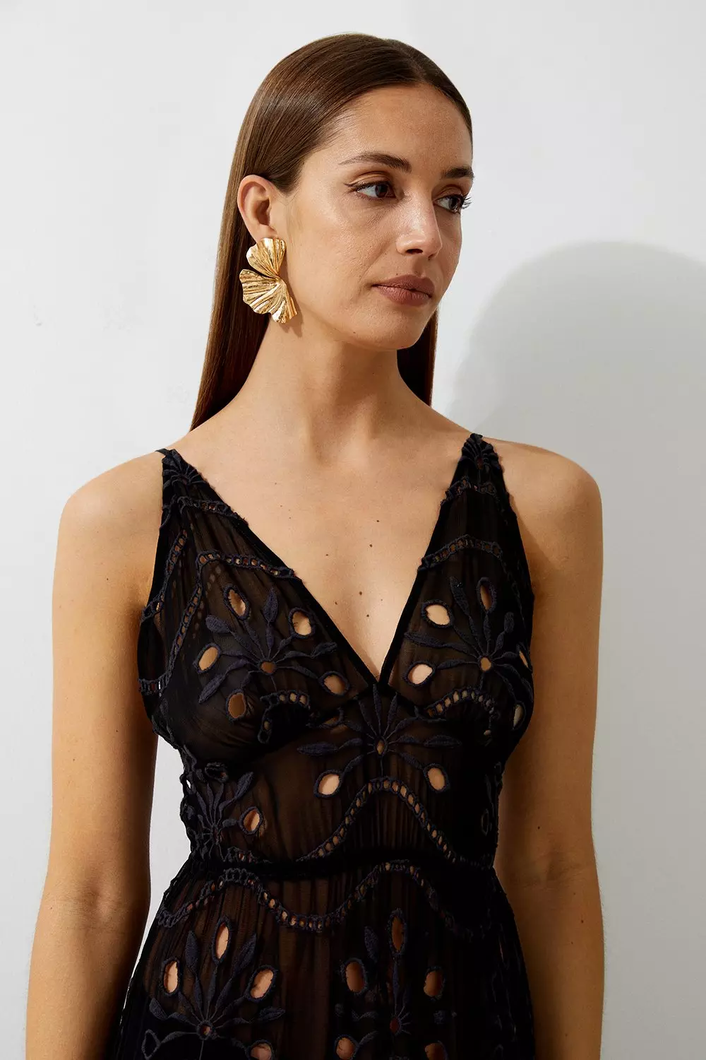Viscose Georgette Cutwork Beach Strappy Maxi Dress | Karen