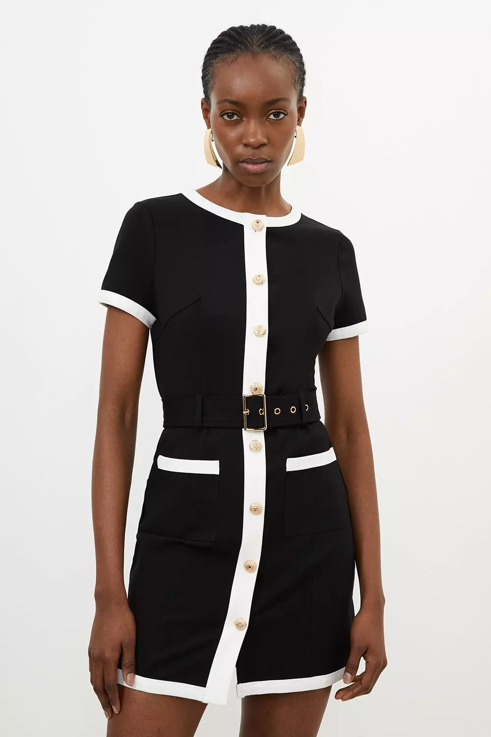 Jersey Ponte Belted Hardwear Mini Dress Karen Millen