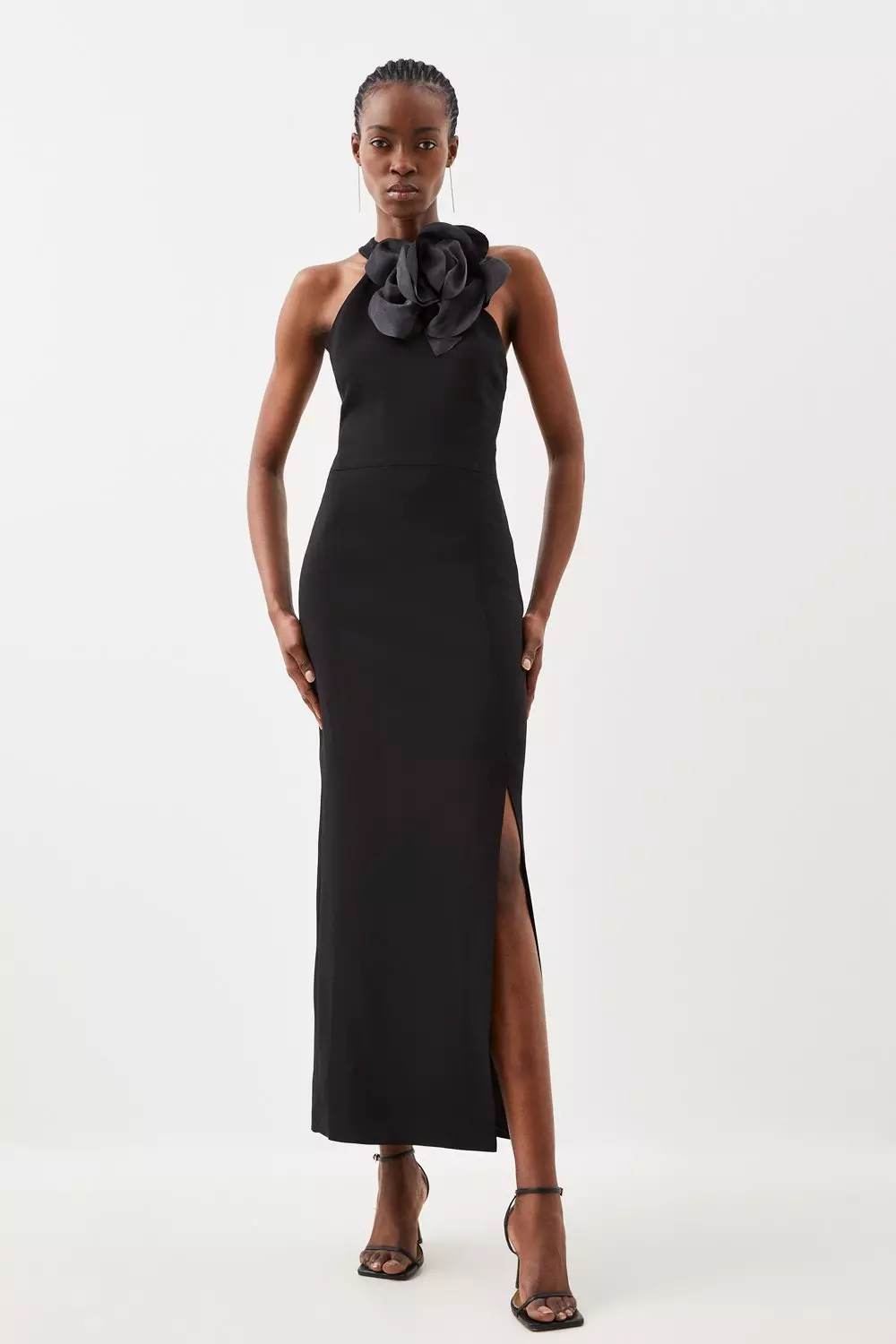 Black Petite Compact Viscose Corsage Halterneck Midaxi Dress alternative image