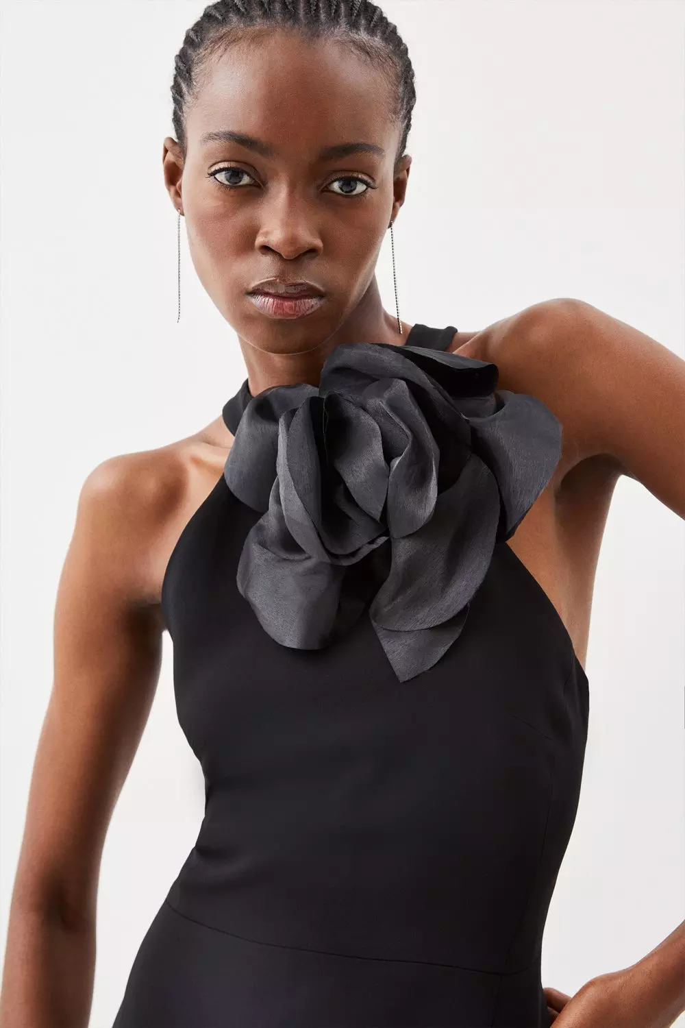 Black Petite Compact Viscose Corsage Halterneck Midaxi Dress alternative image