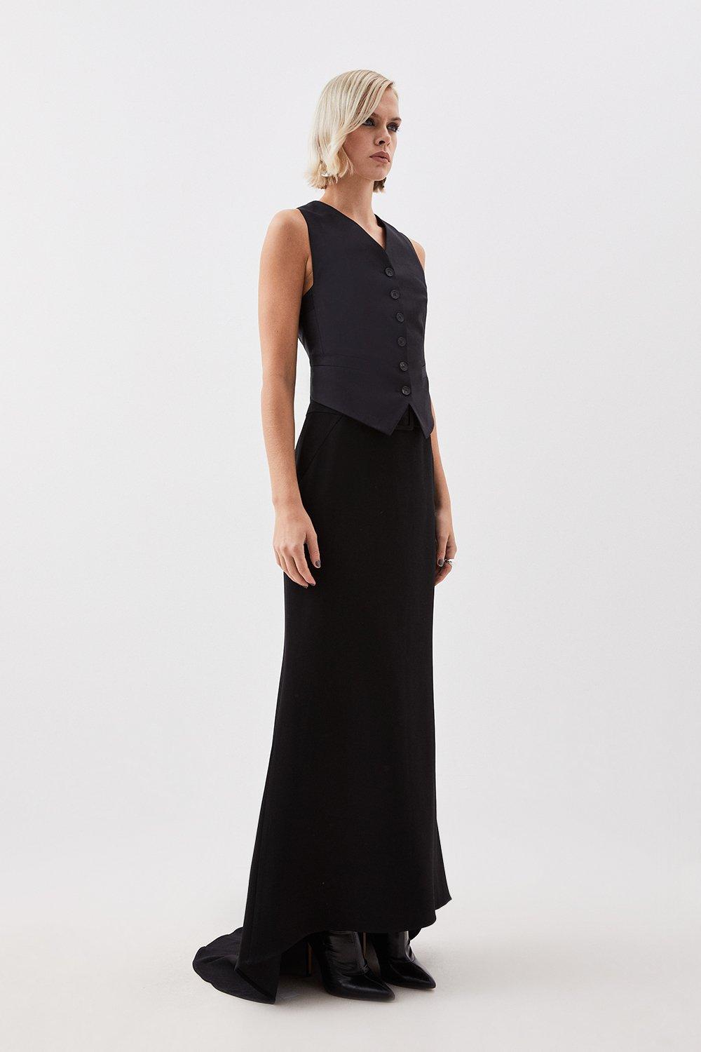 Black The Founder Compact Stretch Viscose Asymmetric Maxi Skirt