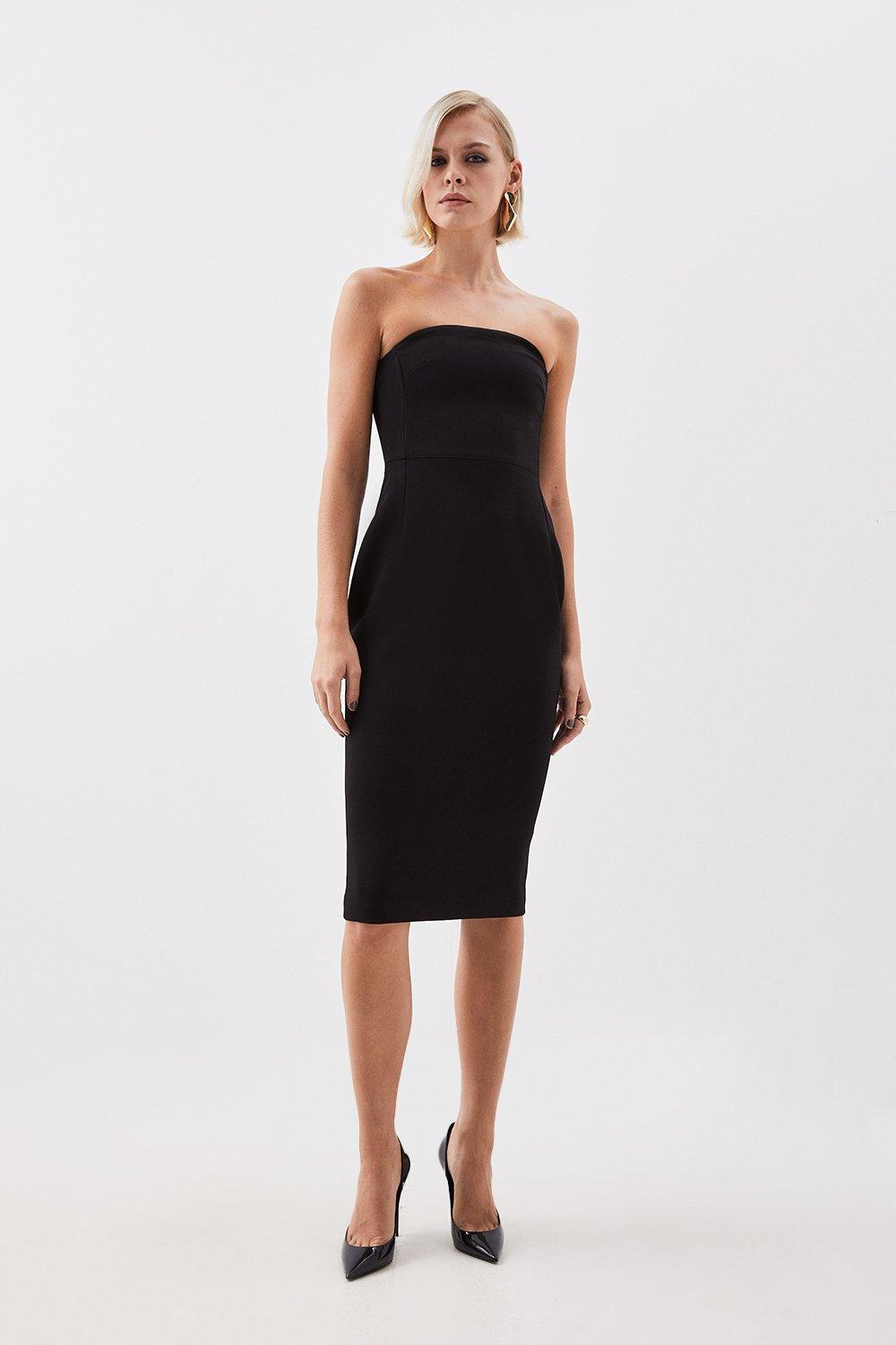 Black The Founder Compact Stretch Viscose Bandeau Pencil Tailored Midi Dress