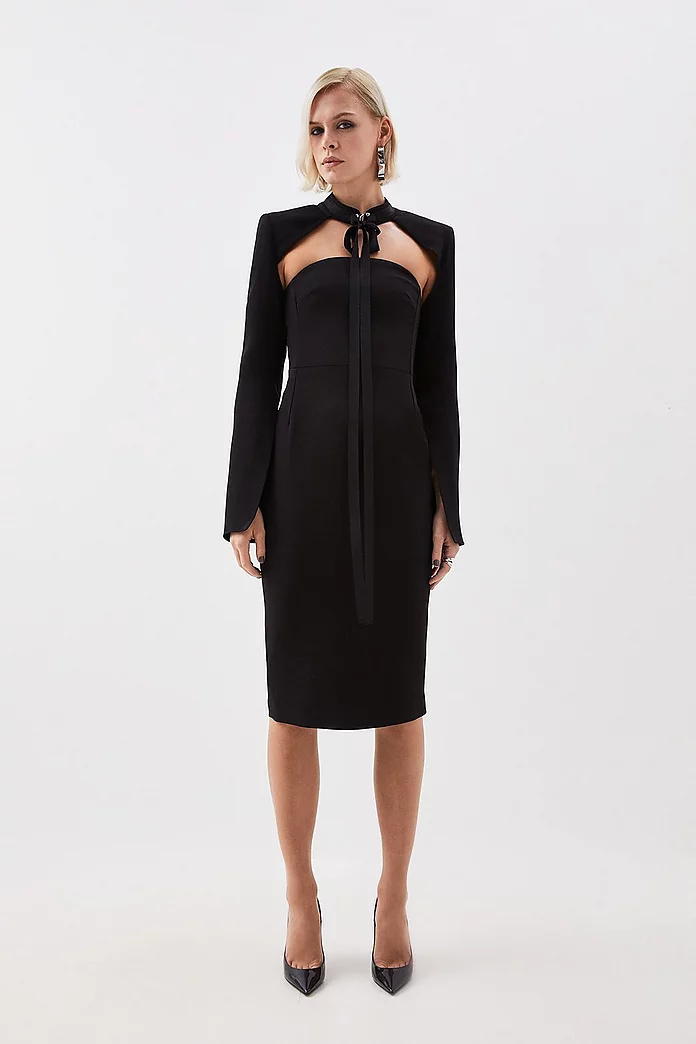 The Founder Compact Stretch Viscose Neck Tie Tailored Bolero The Founder Compact Stretch Viscose Neck Tie Tailored Bolero