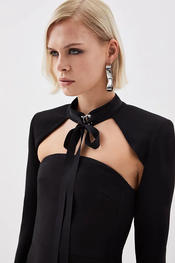 The Founder Compact Stretch Viscose Neck Tie Tailored Bolero The Founder Compact Stretch Viscose Neck Tie Tailored Bolero