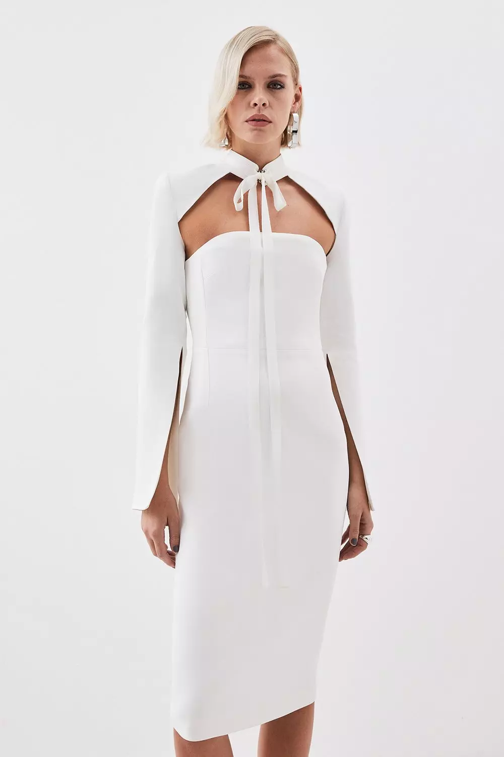 The Founder Compact Stretch Viscose Neck Tie Tailored Bolero Jacket Karen Millen