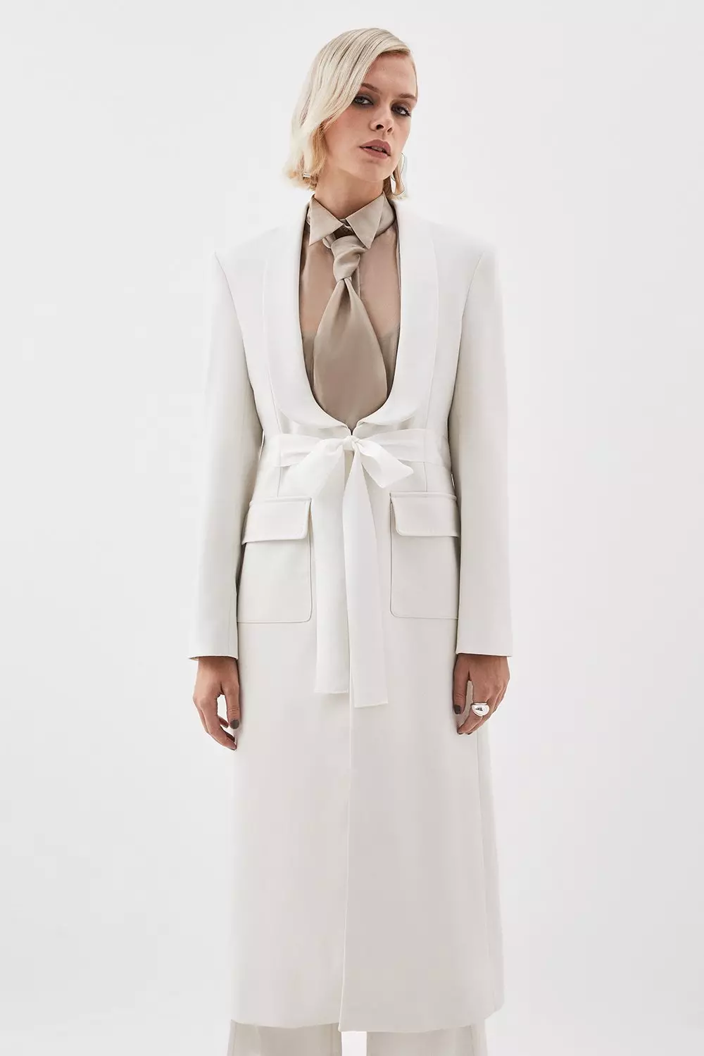 The Founder Premium Twill Tie Waist Detail Maxi Coat Karen Millen