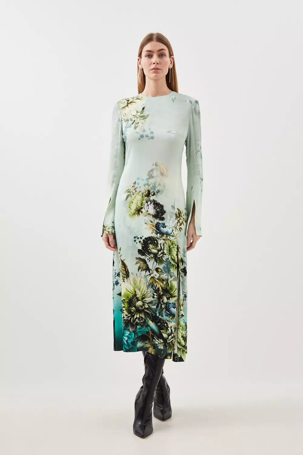 安心追跡【KAREN MILLEN】ガーデンフローラルサテンドレス 安心追跡【KAREN MILLEN】ガーデンフローラルサテンドレス