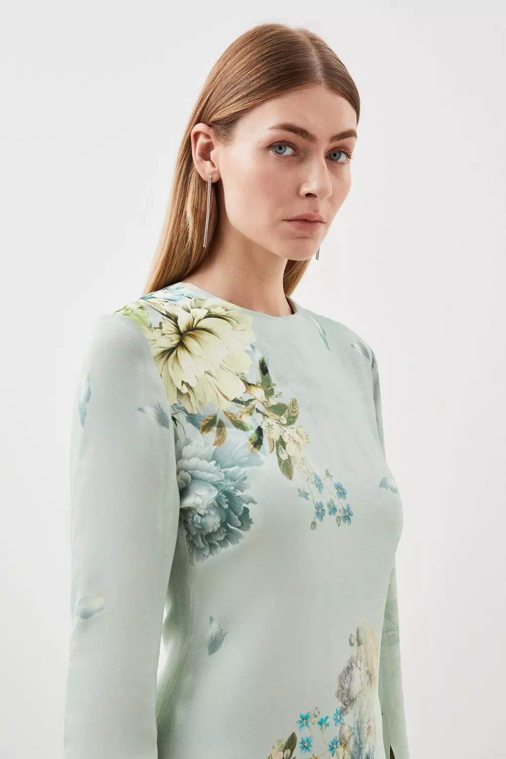 Garden Floral Woven Viscose Satin Midi Dress | Karen Millen
