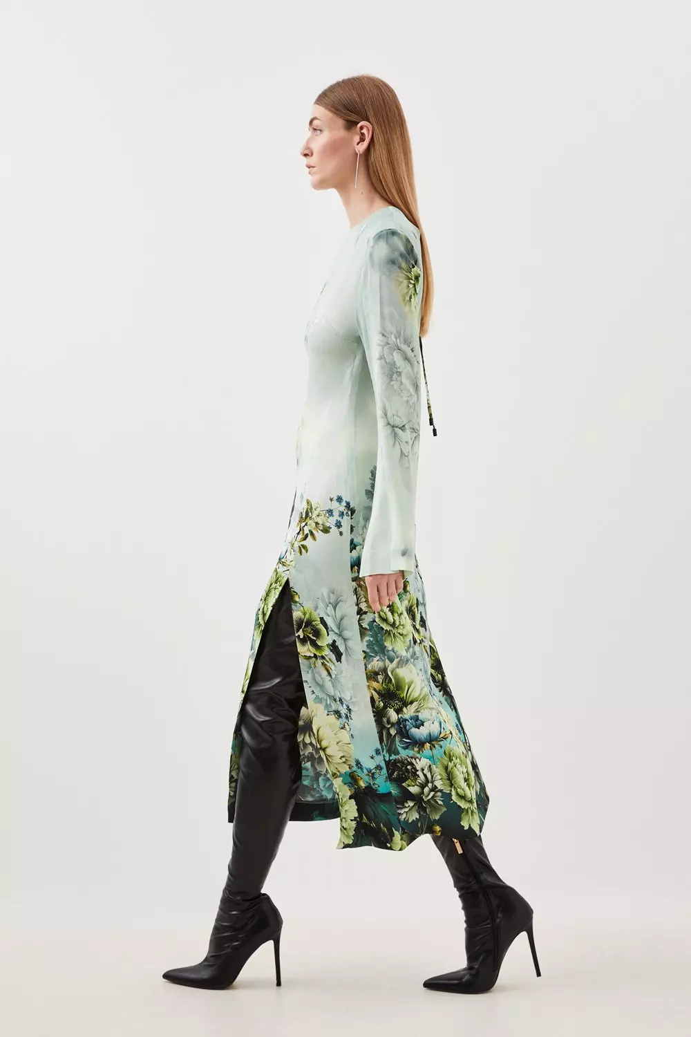 Garden Floral Woven Viscose Satin Midi Dress | Karen Millen