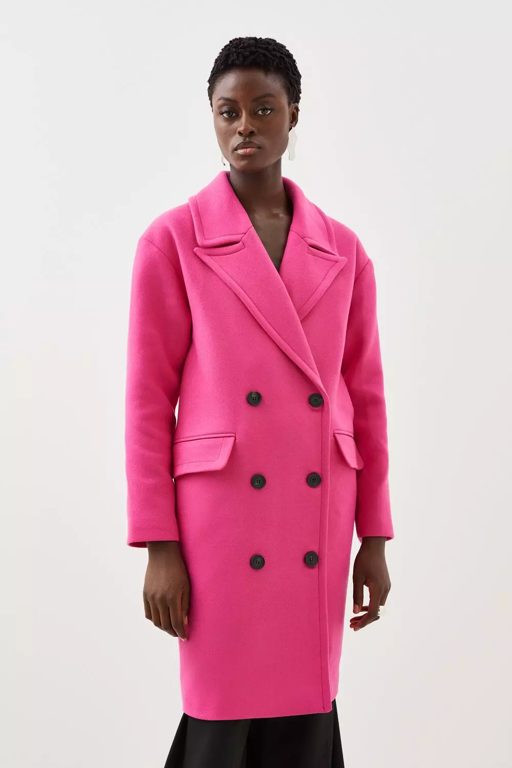 Italian Manteco Wool Blend Tailored Double Breasted Midi Coat | Karen Millen