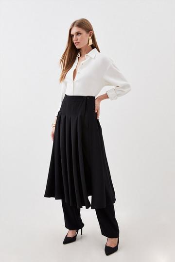 Tailored Crepe Detachable Layered Skirt Detail Pants