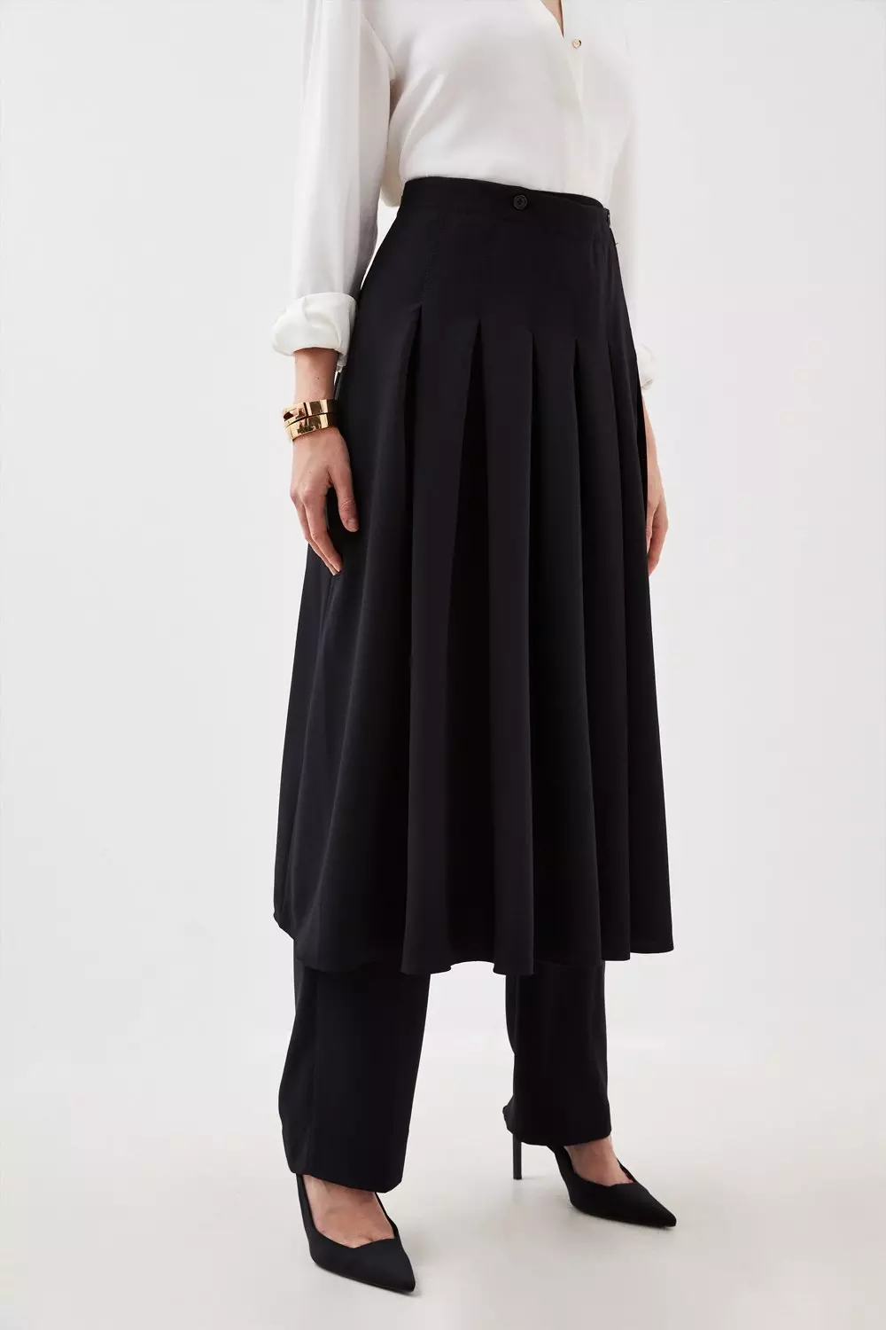 Tailored Crepe Detachable Layered Skirt Detail Pants | Karen Millen