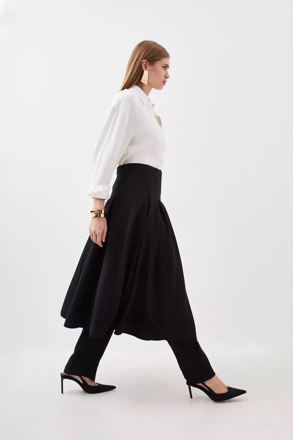 Tailored Crepe Detachable Layered Skirt Detail Pants | Karen
