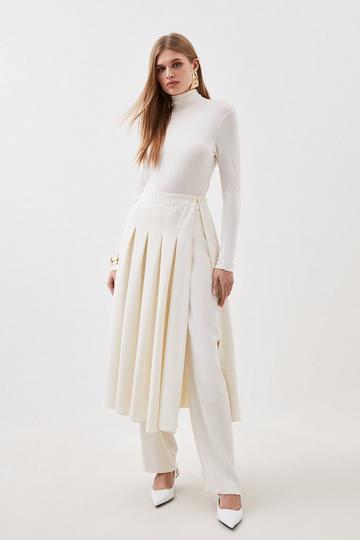 Tailored Crepe Detachable Layered Skirt Detail Trousers ivory