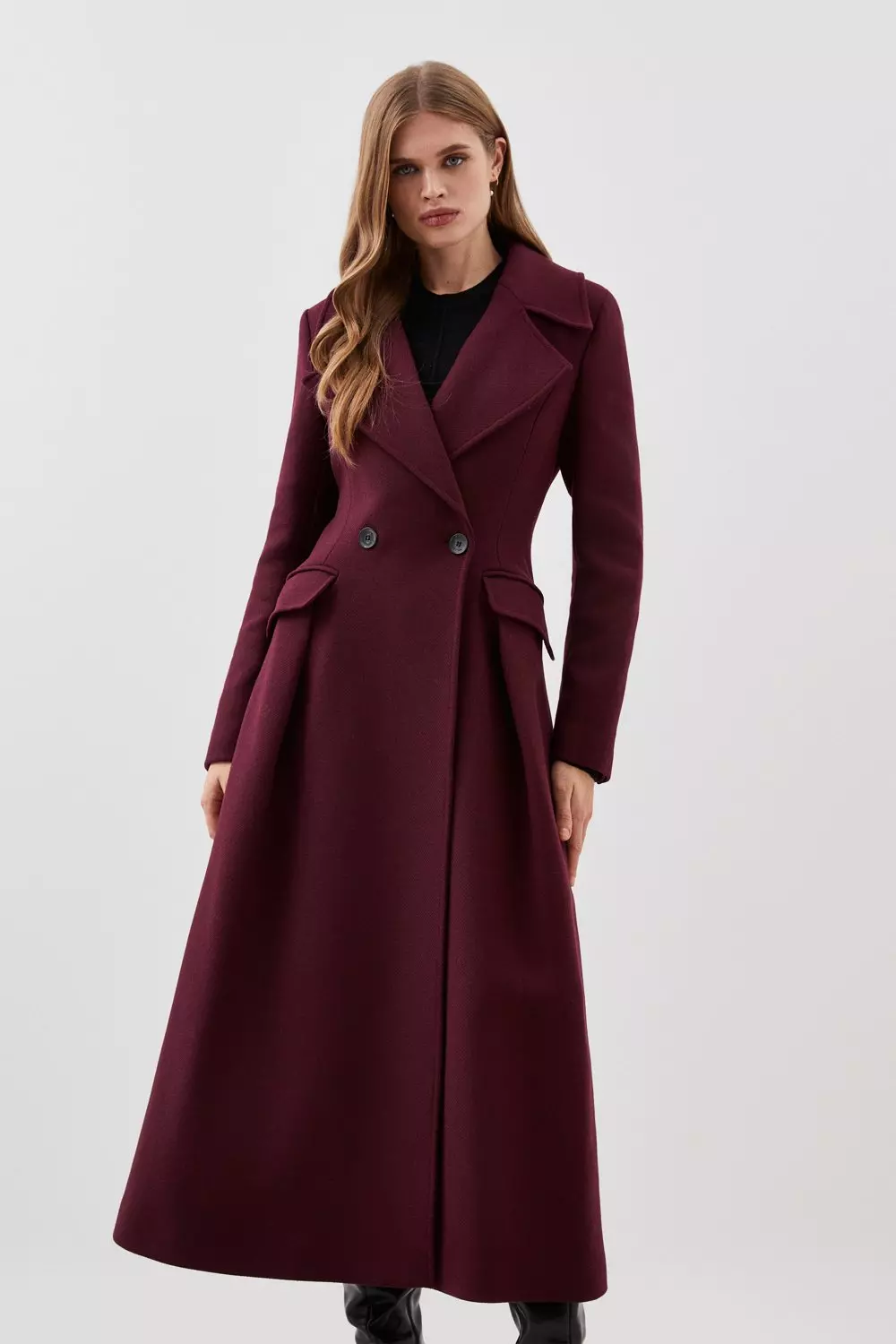 Lydia Millen Italian Manteco Wool Blend Flared Skirt Midaxi Coat Karen Millen