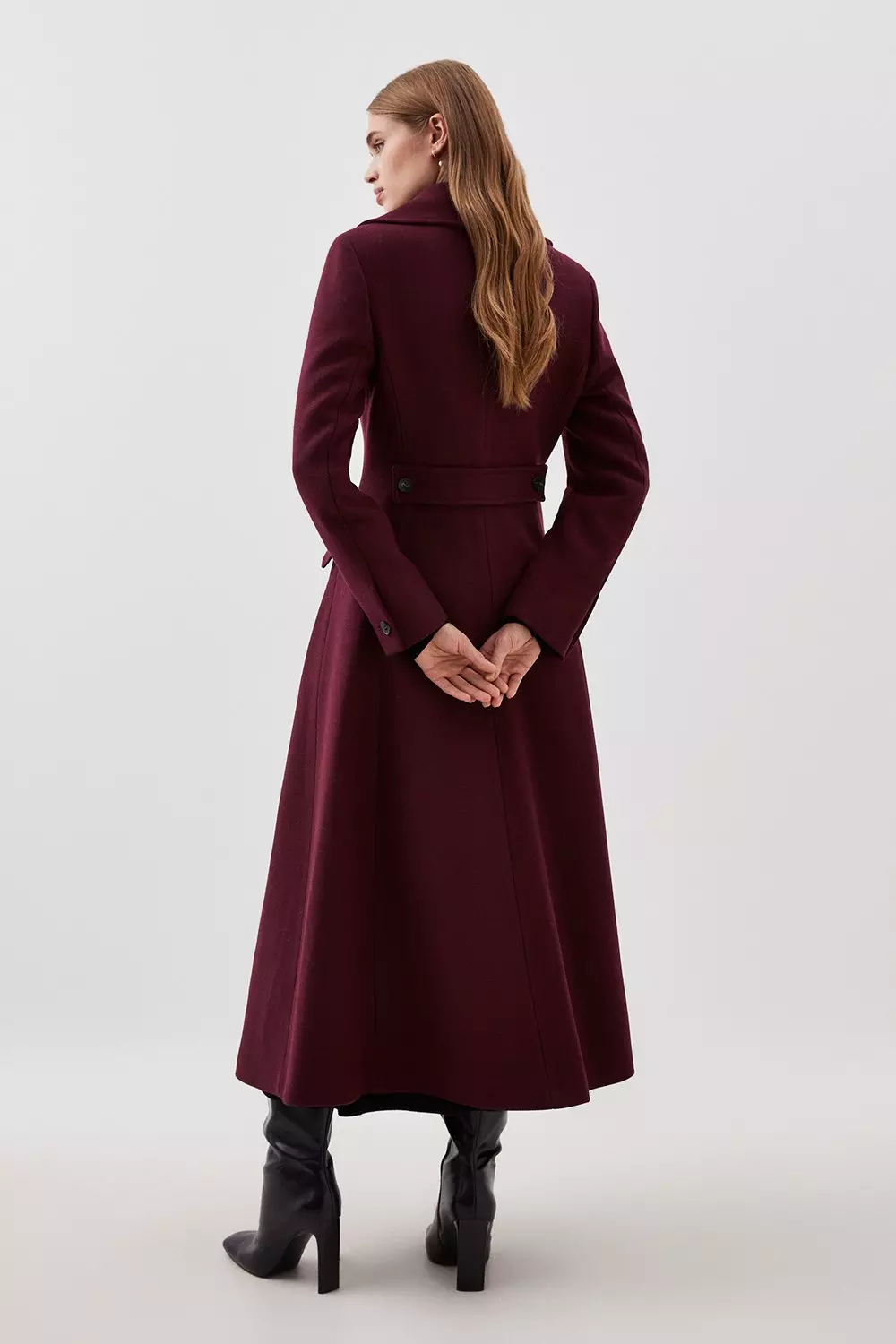 Petite Tailored Wool Blend Asymmetric Button Neck Belted