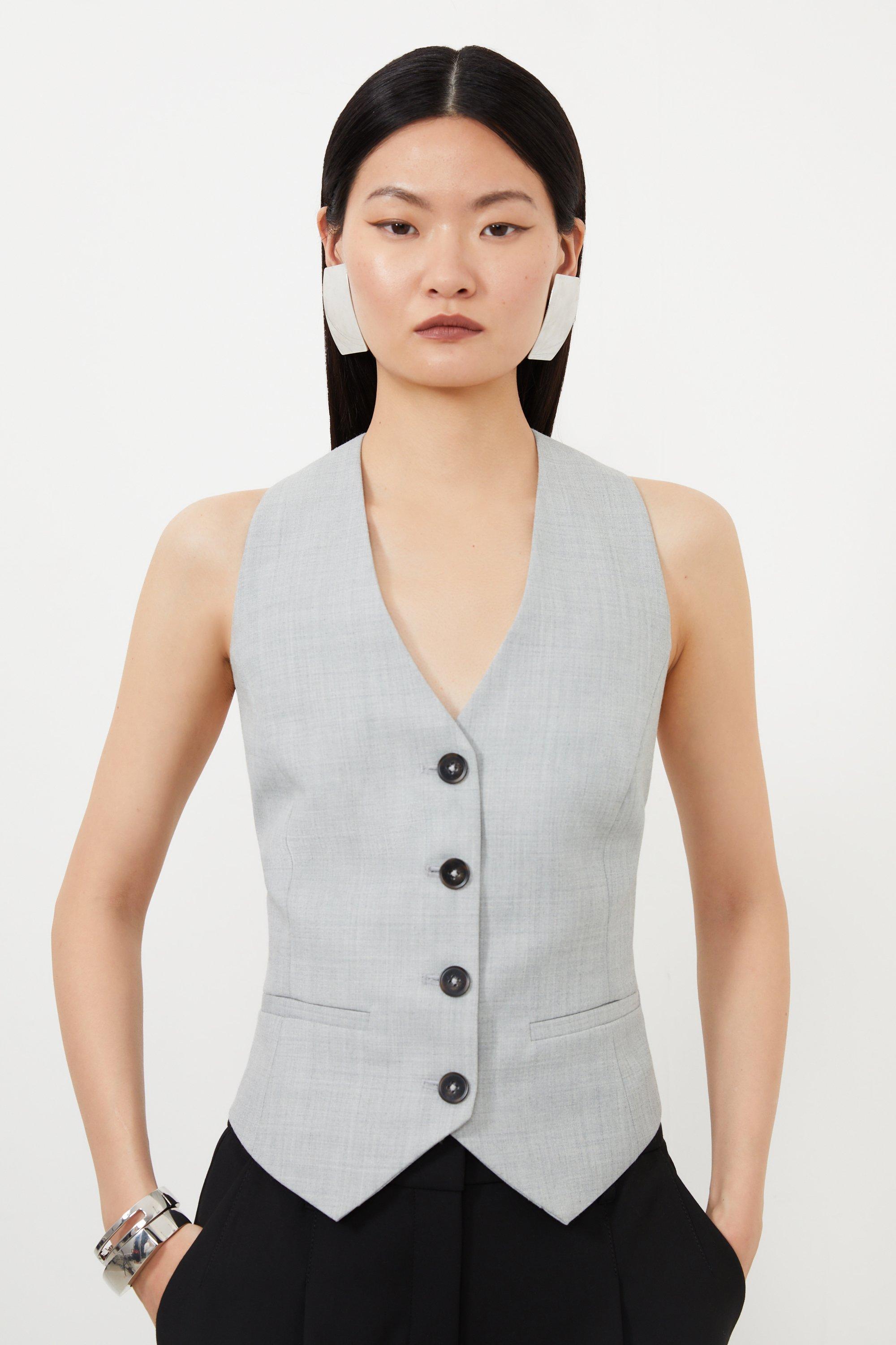 Tailored Wool Blend Tie Back Detail Vest | Karen Millen