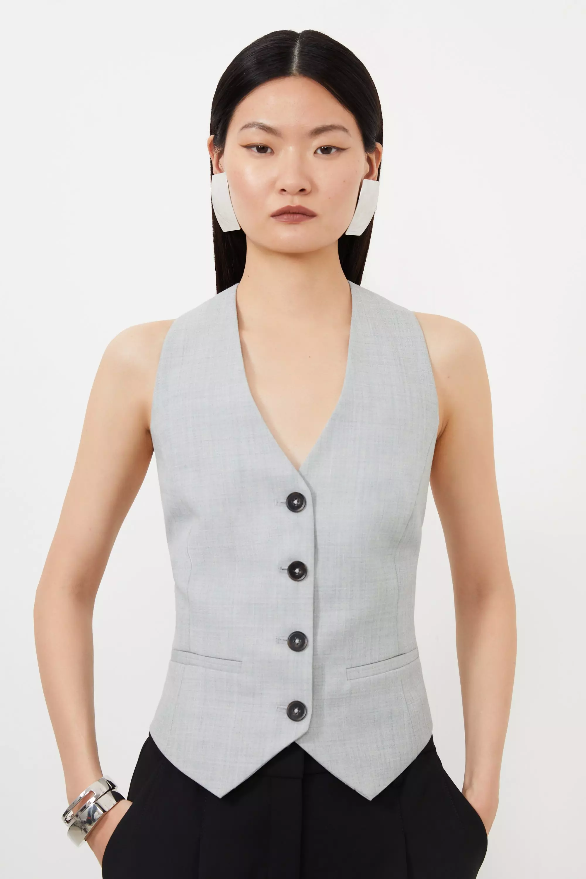 Tailored Wool Blend Tie Back Detail Waistcoat Karen Millen