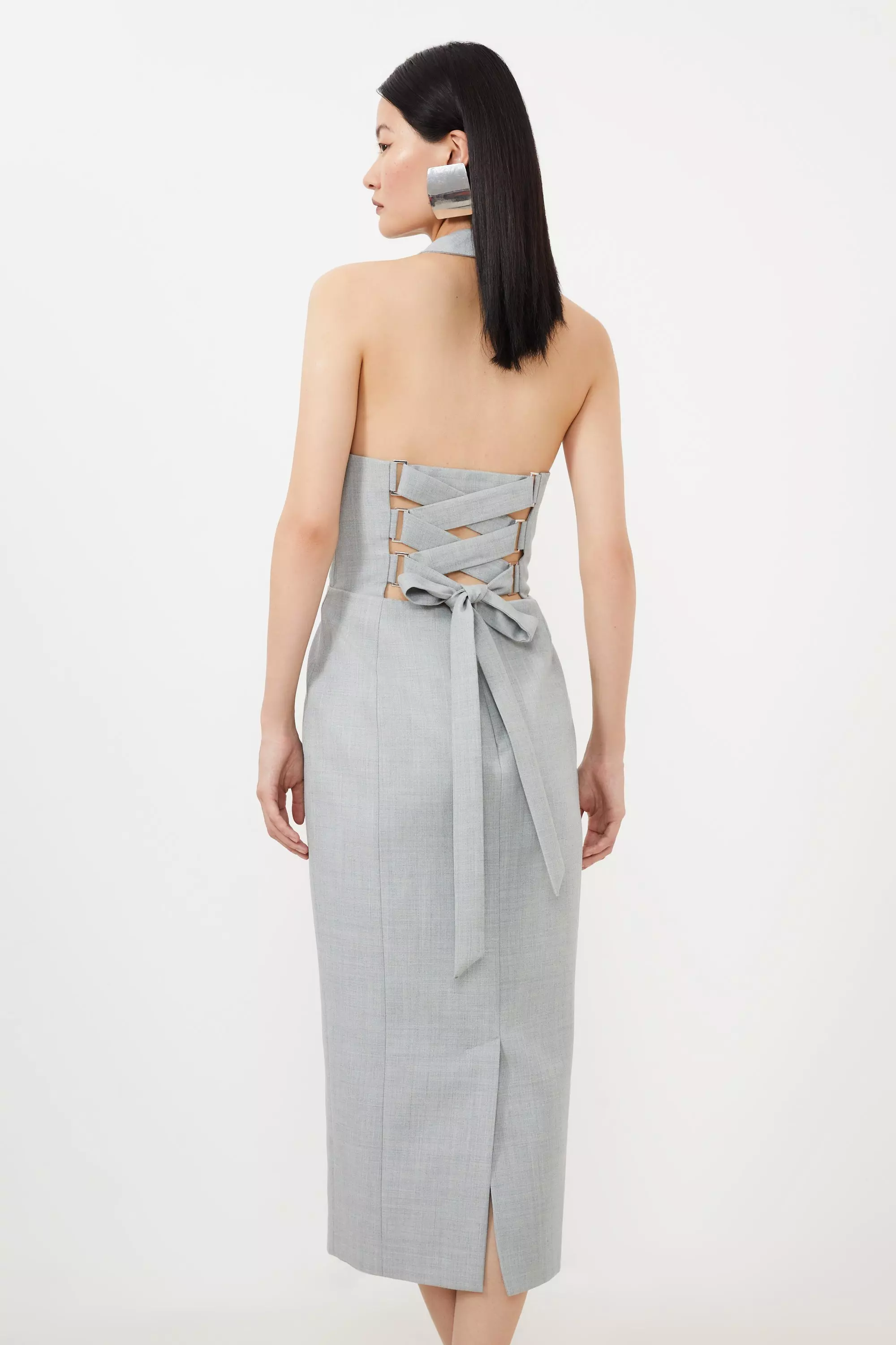 ● CITYBREEZE ● Halter Neck Dress - MELANGE GREY sueded-stretch-knotted-maxi-
