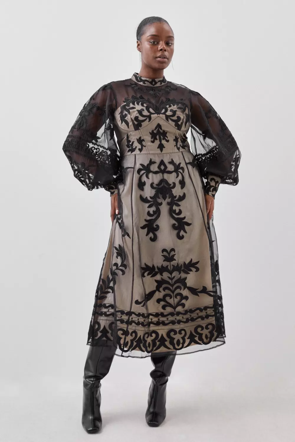 Plus Size Baroque Applique Woven Midi Dress Karen Millen