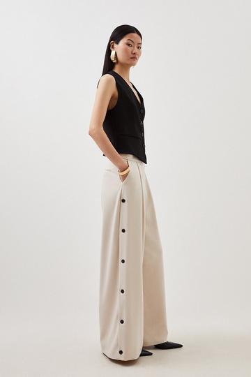 Tailored Pleated Button Detail Straight Leg Pants stone