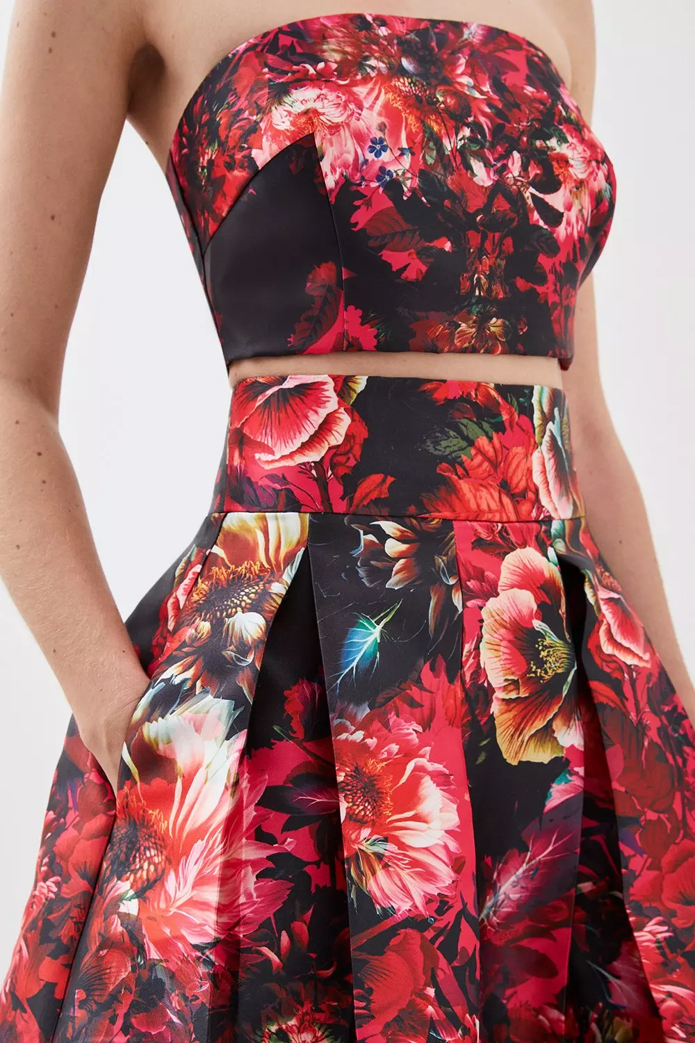 Floral Printed Satin Twill Woven Maxi Prom Skirt | Karen Millen
