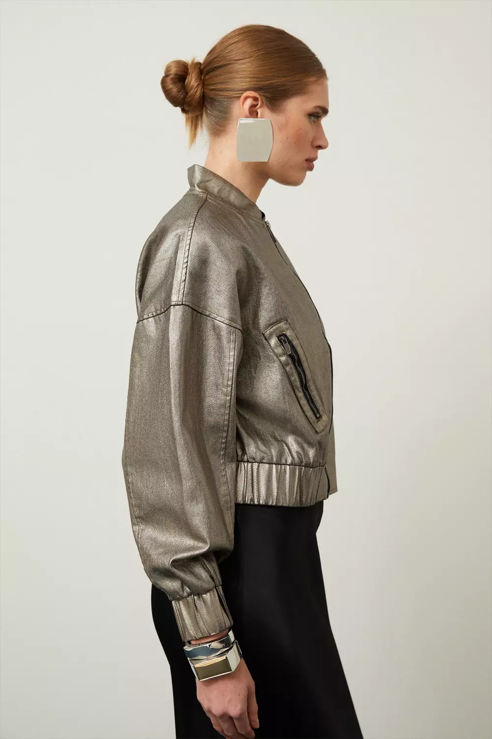 Metallic Denim Woven Bomber Jacket Karen Millen