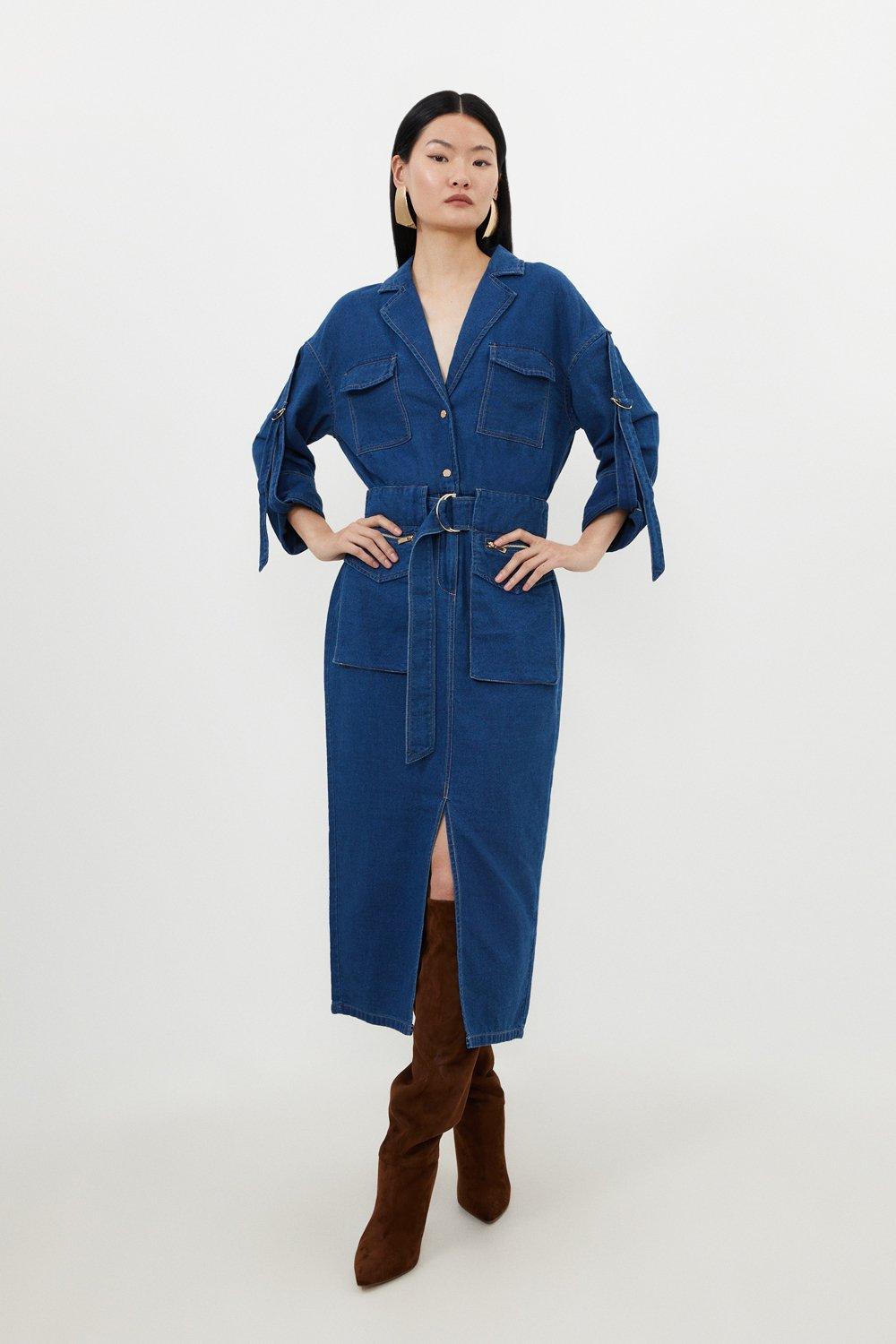 Tall Denim Woven Maxi Shirt Dress | Karen Millen