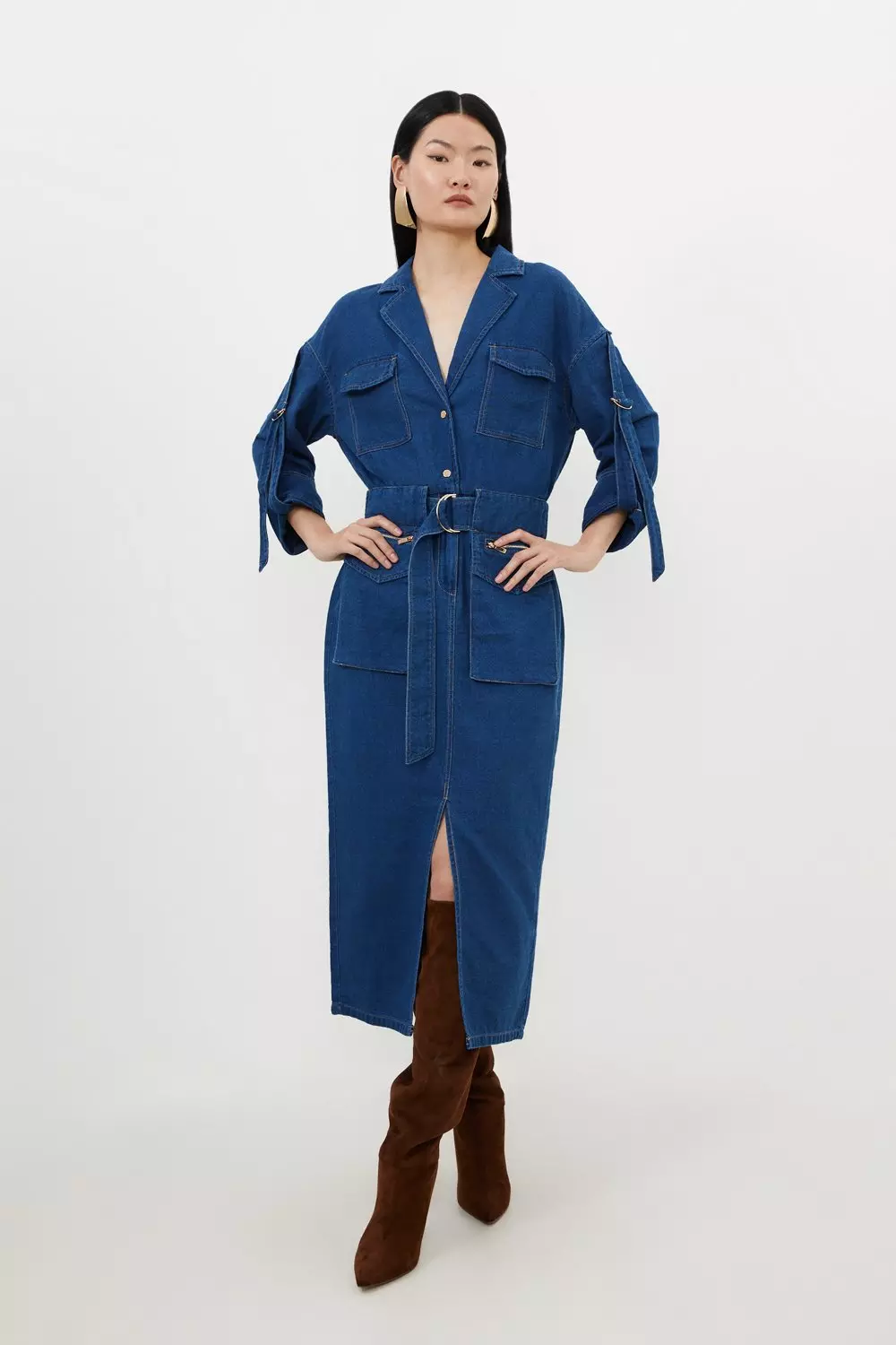 KAREN MILLEN 日本未入荷 アシンメトリー ワイド ジャンプスーツ Tall Denim Woven Maxi Shirt Dress | Karen Millen