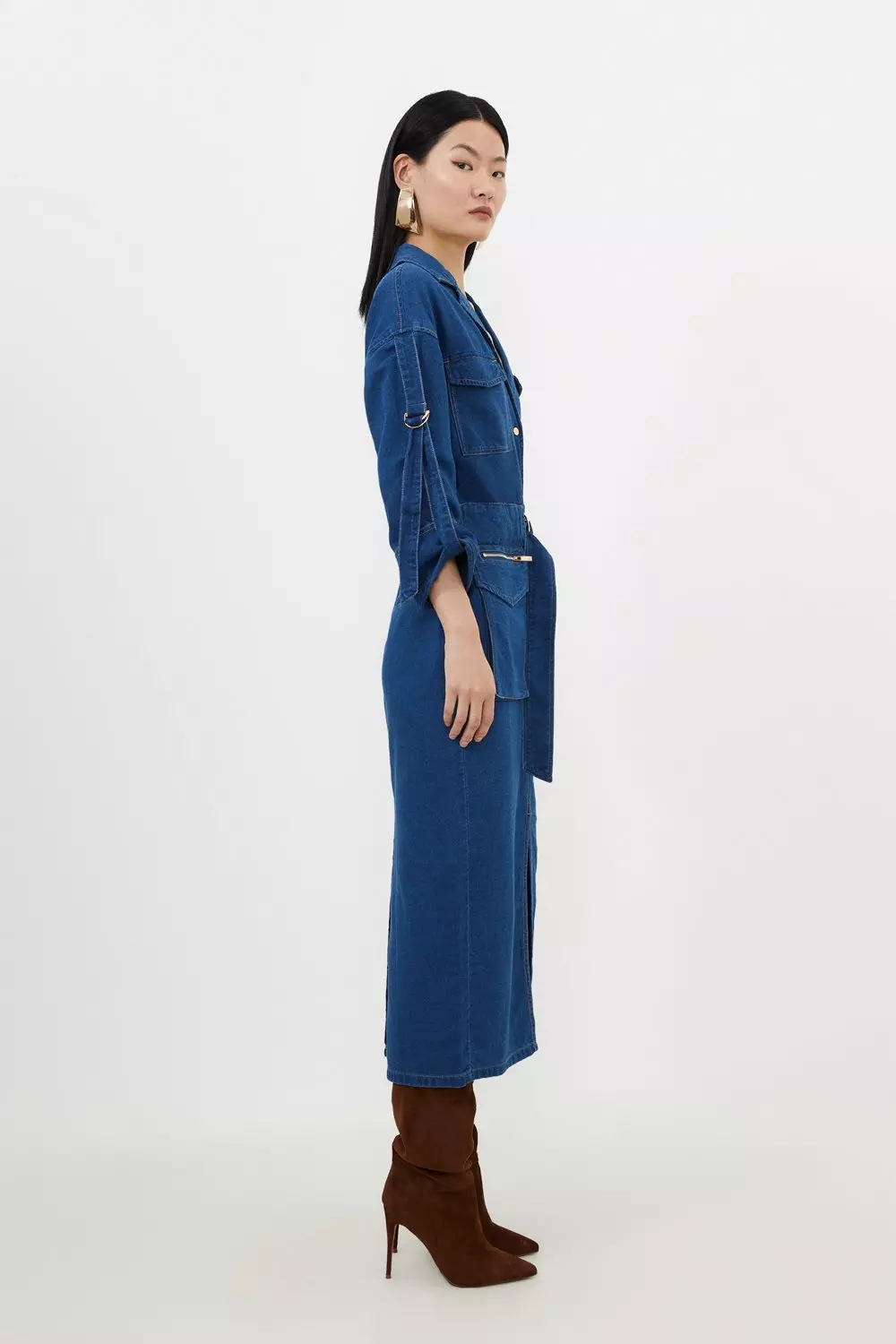 メーカー 一覧 Denim Woven Maxi Shirt Dress | Karen Millen ワンピース